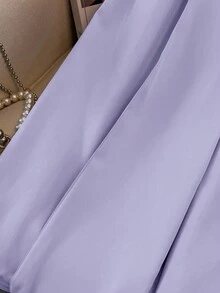 Plus Size Elegant Commuter Solid Color Top And Pants 2 Pieces Set, Summer - Purple - View 4