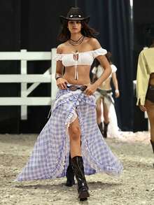 Easelle Bohemian Music Festival Lace Patchwork High-Low Flowy Sexy Women Skirt Boho Western Woman Summer Outfits Boho Outfit For Women - Blue - View 3