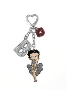 Betty Boop x SHEIN 卡通锌合金包包挂件、字母钥匙扣、吊坠、纪念品、收藏品、礼品、钱包、书包、背包、汽车配件、节日饰品 - 銀色 - 查看 5