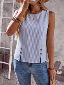 EMERY ROSE 女士衬衫夏季穿搭 女士度假穿搭 女士外出上衣 女士乡村音乐会穿搭 可爱夏季上衣 外出穿搭 乡村穿搭 女士外出上衣 - 藍白色 - 查看 4