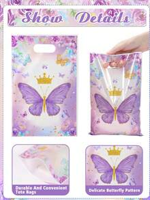 50 Stücke lila Schmetterling Geschenktüten, Geburtstags Party Gastgeschenke, Hochzeit Souvenir Tüten mit Kunststoffgriff, Schmetterling Deko für Mädchen Geburtstag, Baby Shower, 1. Geburtstag Party Zubehör - Mehrfarbig - Übersicht 6