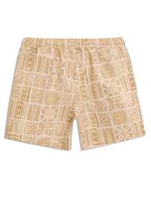 ZELFYO Men's All Over Print Slant Pocket Summer Beach Shorts - Khaki - View 4