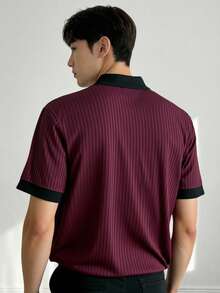 Manfinity Homme 男士撞色滚边休闲百搭通勤短袖Polo衫 - 酒紅色 - 查看 2