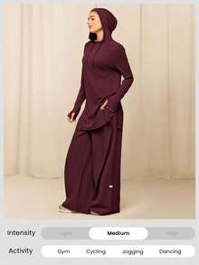 GLOWMODE Áo hoodie siêu mềm mịn, không đường may, dáng lửng, có lỗ xỏ ngón tay cái, xẻ tà bên hông, thích hợp cho tập luyện cường độ trung bình, chạy bộ, tập gym, hoạt động thể thao hàng ngày. - Màu tím - Xem 7