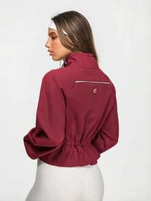 Eassivo Eassivo Women's Raglan Sleeve Drawstring Waist Casual Sports Jacket - Burgundy - View 2