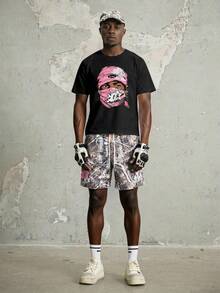 Manfinity ZONE917 Men's Minimalist Printed Round Neck Short Sleeve T-Shirt And Shorts Set - Multicolor - View 6