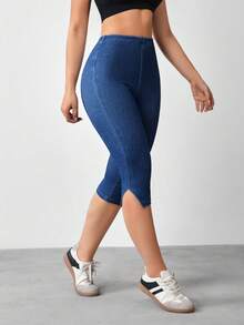 Flexra Quần jegging denim dài đến 7/8 với đường xẻ bên hông. - Màu xanh lam - Xem 6