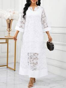 SHEIN Lady Đầm dự tiệc thanh lịch dành cho nữ, tay lỡ 3/4, cổ chữ V. - trắng - Xem 3