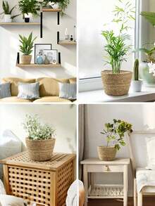1 PC Handwoven Natural Rattan Seagrass Breathable Rustproof Woven Plant Basket Flower Pot Holder For Indoor Outdoor Garden Patio Home Decor Planter Baskets Decorative Boho Rustic - Pumpgrass model - View 11