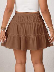 SHEIN Essnce Váy quần hai lớp màu trắng chống hở hang dành cho nữ cỡ lớn - Rỉ Nâu - Xem 2