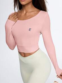 Eassivo Eassivo 女士长袖修身瑜伽上衣，普拉提训练运动服，跑步健身运动服 - 粉色 - 查看 14