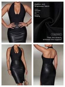 Nuvra Falda moldeadora de mujer de 2 en 1 con doble capa de piel sintética negra con abertura, con forro, que afina la cintura y levanta el trasero - Negro - Ver 8