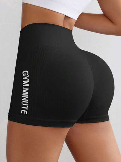 Rhythm Era Plus Size Women Seamless Black Graphic Sports Shorts