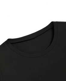 Playera camiseta básica mujer dama cuello redondo manga corta estampado GRAFICO DE MOÑO BLANCO   Textura Suave Fortiz - Negro - Ver 2