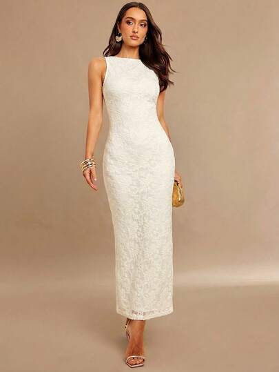 Silquee This Sexy Beige Jacquard Floral Backless Party Dress For Women Features A Simple And Elegant Square Neckline And Sleeveless Design, Perfect For Parties And Holidays. It's A Sophisticated Summer Gown Suitable For Bridesmaids, Weddings, Romantic Dates, Nightclub Parties, Formal Dinners, Graduations, Banquets, And Various Other Occasions. Its Versatility Makes It Suitable For A Variety Of Events, Such As Elegant Summer Weddings And Graduations, Afternoon Tea, Casual Parties, And It Can Also Be Worn As A Summer Resort Dress Or Formal Gown.