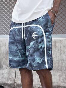 EVRINFINITE Pantalones cortos deportivos de verano para hombres con estampado de hojas y cordón en la cintura - Multicolor - Ver 4