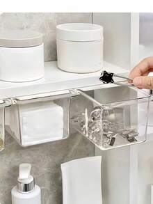 1/2/4 PCS Expandable Clear Simple Plastic Bathroom Mirror Cabinet Hidden Pull Out Drawer Style Cosmetic Organizer With Hanging Rack For Cotton Swabs Cotton Pads Lipstick - Transparent white - View 8