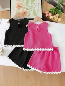 Elladie kids 女童夏季休闲编织吊带装饰背心和短裤套装 - 彩色 - 查看 2