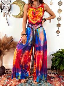 Hansera Bộ áo liền quần nữ kiểu boho in họa tiết tie-dye giản dị - Nhiều màu - View 3
