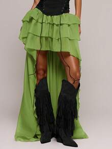 MUSERA Mesh Layered Ruffle Mini Skirt Spring Summer Sexy Date Night Club Festival Holiday Night Out Vacation Spring Outfits Soul Ties Party - Olive Green - View 2
