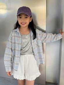 Dazy Kids Tween Girl Summer Casual Lightweight Plaid Shirt, Street Style - Multicolor - View 3