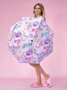 My Little Pony X SHEIN 1把卡通人物印花雨伞，黑色防晒涂层，防晒指数50+，适合上学、上班、外出和日常使用，专为大学生、高中生、男士和女士设计，可爱 - 紫色 - 查看 3