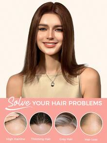 ZERO-NET Tóc giả che đỉnh đầu dạng lưới rộng 16 inch (8*10), làm từ tóc thật, tóc thẳng không có mái, không cần keo dán và dễ đeo, hoàn hảo cho các hoạt động hàng ngày. - SNatural - Xem 5