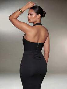 INAWLY Chân váy hai lớp ôm bụng dành cho nữ, có lớp lót định hình, eo bó, lưng nhún, gấu váy đuôi cá, thích hợp mặc thường ngày/công sở/dự tiệc, màu đen, mùa thu/đông. - màu đen - Xem 2