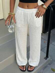 Muchica Women's White Woven Casual Vacation Pants - White - View 5