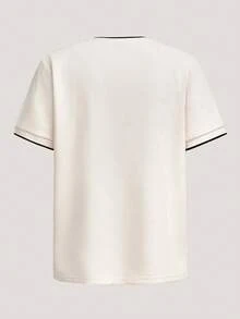 Driftmere Men's Contrast Color Round Neck Short Sleeve Casual Versatile T-Shirt - Beige - View 4