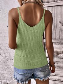SHEIN Holidaya Vacation Casual Solid Color Camisole Knit Top - Green - View 2