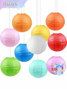 SHEIN Bộ 10 đèn lồng giấy, đường kính 20cm/7.87in, đèn lồng tròn treo vườn nhỏ, đèn lồng giấy hình cầu có thể gấp gọn, không cần điện, có thể gấp lại và cất giữ. - đèn lồng giấy - Xem 8