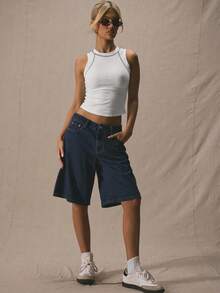 MUSERA 圆领撞色缝线修身背心 夏季可爱度假休闲 Y2K风格 度假工作日常休闲 假日返校户外 冬季春季 - 白色 - 查看 6