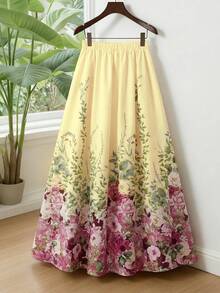 GlowEve Falda de línea A con estampado floral casual y versátil para citas y salidas de mujeres - Amarillo - Ver 2