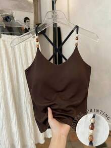 Sparklyn Áo hai dây dáng ôm màu nâu kaki phong cách bohemian dành cho nữ tuổi teen, thích hợp cho kỳ nghỉ, du lịch, đi học và mặc hàng ngày. - Màu nâu  Mocha - Xem 1