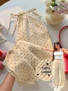 Muchica 大码女式波点抽绳腰休闲百搭阔腿裤，适合日常穿着 - 彩色 - 查看 1