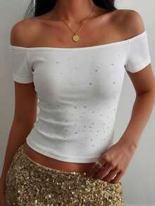 DAZY New Arrival Autumn/Winter Rhinestone Decor Fitted Women Vest - White - View 4
