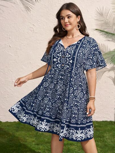 Comfylo Vestido Casual Estampado Plus Size