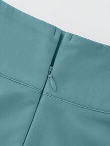 Franclia 女士高腰优雅百搭垂坠高端中国风山水印花系腰半身裙 - 藍色 - 查看 7