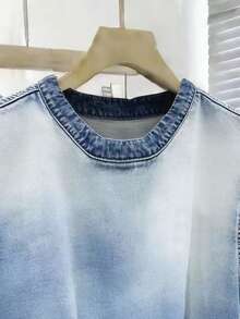 Franclia Áo thun nữ cổ tròn in họa tiết denim, kiểu dáng thường ngày, thích hợp cho mùa hè. - Nhiều màu - Xem 4