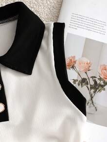 Squishy Teens' Casual Contrast Color Collar & Cuff Tank Top - White - View 7