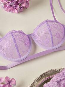 Elorette Lencería sexy para mujer con aros y tanga, conjunto de dos piezas para salir - Púrpura malva - Ver 4