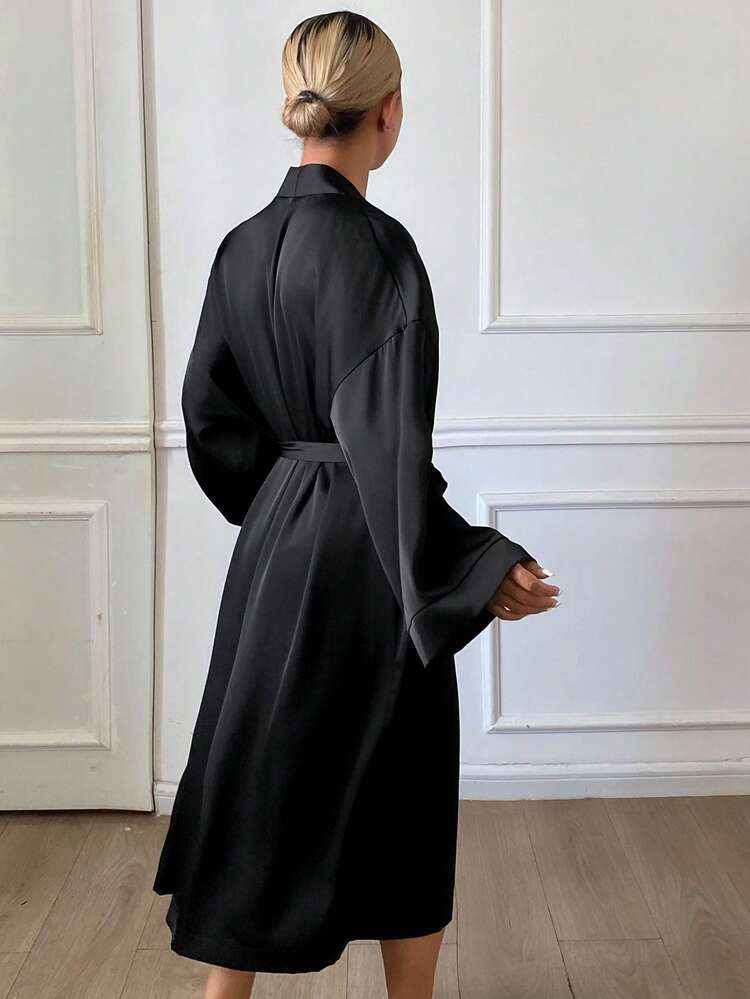 Floral Pattern Loose Oblique Collar With Belt Spring Women Sleepwear Robe Jacket