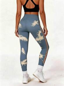 High Performance Tie Dye Leggings With Lace - For Yoga And Workout - 淺藍色 - 查看 2