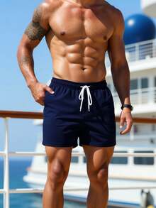 Horizaway 男士海龟印花抽绳腰休闲沙滩短裤 - 藏蓝色 - 查看 4