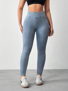 Flexra Quần jegging denim dài đến khuỷu tay (7/8) dành cho nữ, màu đào, ôm sát tôn dáng. - Màu xanh lam - Xem 5