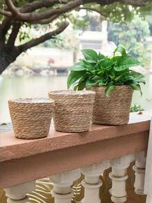 1 PC Handwoven Natural Rattan Seagrass Breathable Rustproof Woven Plant Basket Flower Pot Holder For Indoor Outdoor Garden Patio Home Decor Planter Baskets Decorative Boho Rustic - Pumpgrass model - View 8