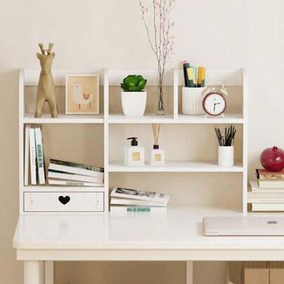 1 pieza Estantería compacta de metal resistente y estructura estable, fácil de montar sin herramientas, apilable, organizador multiusos de color negro moderno para oficina, hogar, estudio, dormitorio, ahorro de espacio, soporte para libros, revistas, útiles de oficina