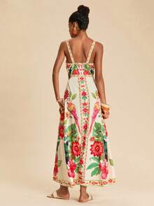 SHEIN TRVLCHIC Women's Vacation Casual Tropical Print Dress - Multicolor - View 2