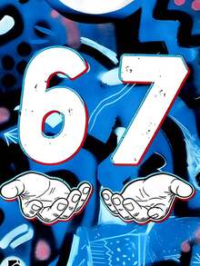 男童休闲创意蓝色涂鸦数字67手掌印花字母标语短袖T恤和短裤两件套，适合春、夏、秋季日常穿着，舒适百搭。 - 彩色 - 查看 3